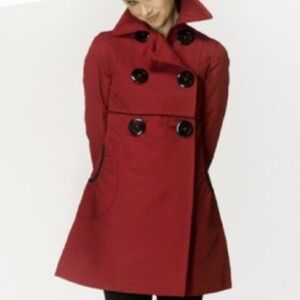 Soia & Kyo red trench coat black buttons EUC size M